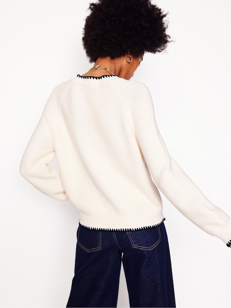 Boden Cream Lena Stitch Detail 100% Cotton Jumper - Image 2 of 5