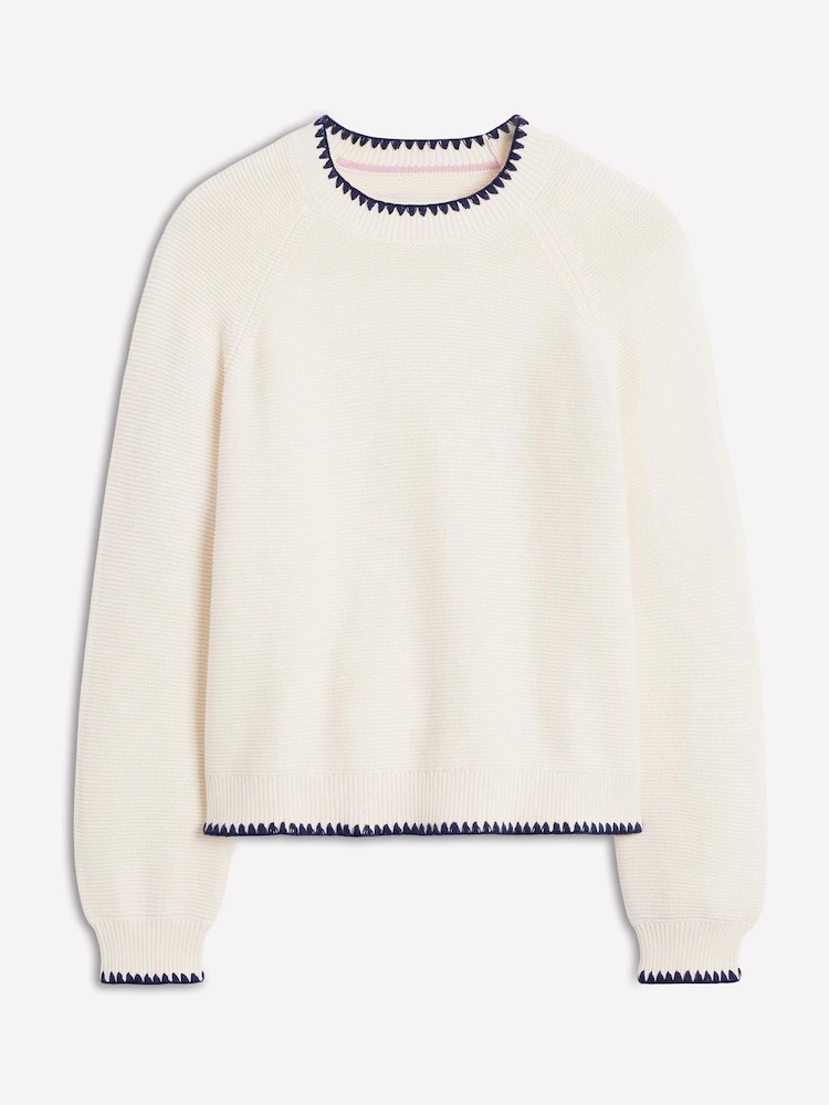 Boden Cream Lena Stitch Detail 100% Cotton Jumper - Image 4 of 5