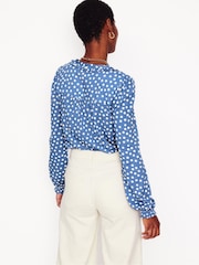 Boden Blue Poppy Ruffled Henley Top - Image 3 of 5