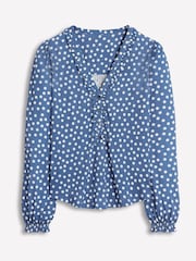 Boden Blue Poppy Ruffled Henley Top - Image 5 of 5