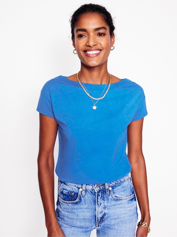 Boden Sky Blue Supersoft Boat Neck T-Shirt - Image 1 of 5