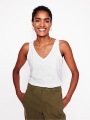 Boden White Regular V-Neck Slub 100% Cotton Vest - Image 1 of 5