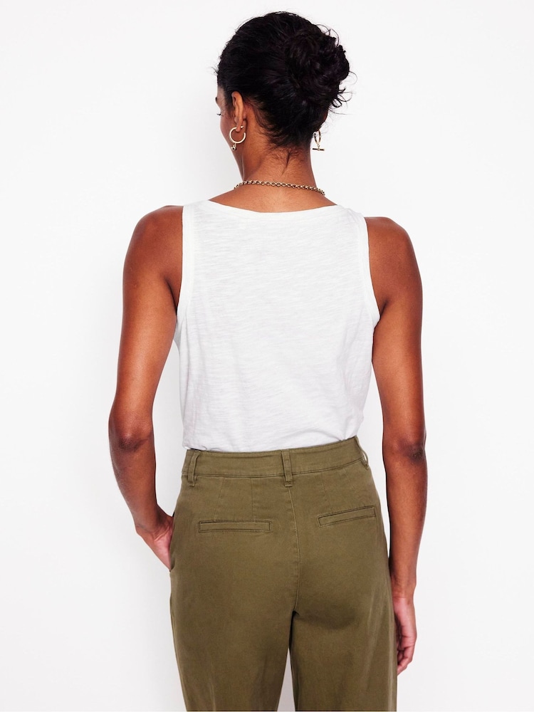 Boden White Regular V-Neck Slub 100% Cotton Vest - Image 3 of 5
