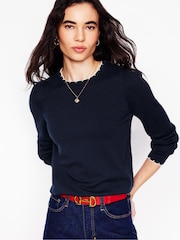 Boden Blue Pru Scallop Trim Jumper - Image 4 of 6
