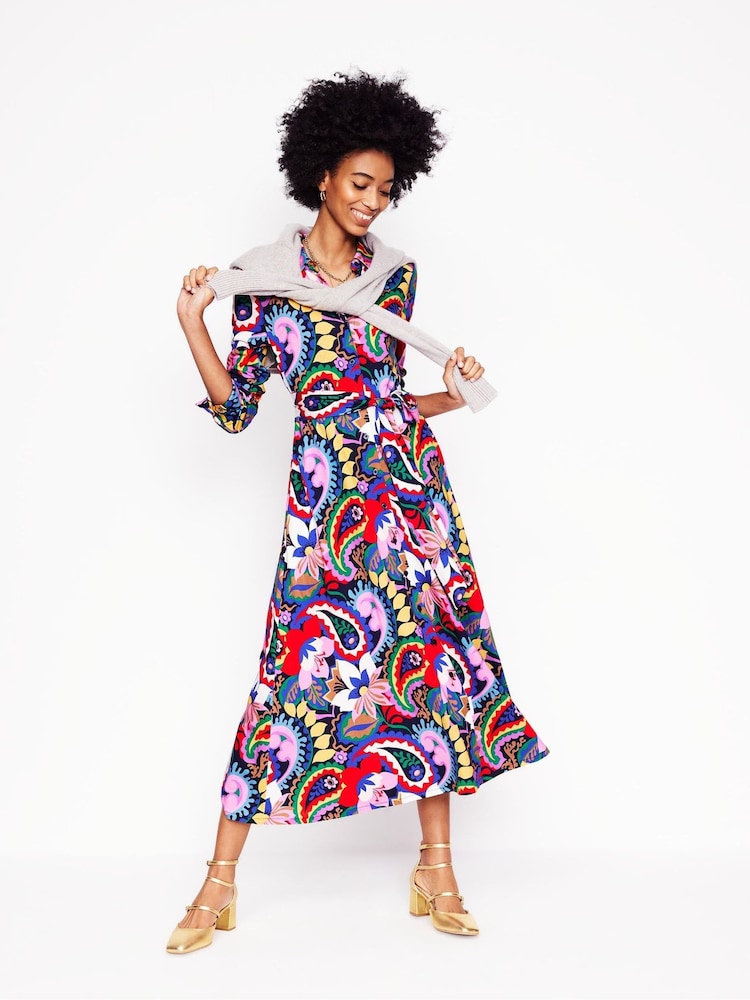 Boden Blue Marcia Jersey Midi Shirt Dress - Image 6 of 7