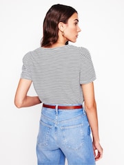 Boden Cream Short Sleeve V-Neck 100% Cotton T-Shirt - Image 3 of 5