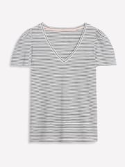Boden Cream Short Sleeve V-Neck 100% Cotton T-Shirt - Image 5 of 5