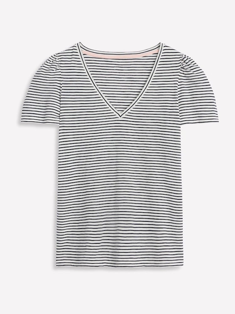 Boden Cream Short Sleeve V-Neck 100% Cotton T-Shirt - Image 5 of 5