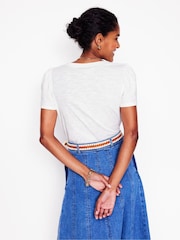 Boden White Short Sleeve V-Neck 100% Cotton T-Shirt - Image 3 of 6