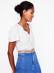 Boden White Short Sleeve V-Neck 100% Cotton T-Shirt - Image 4 of 6