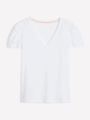 Boden White Short Sleeve V-Neck 100% Cotton T-Shirt - Image 6 of 6
