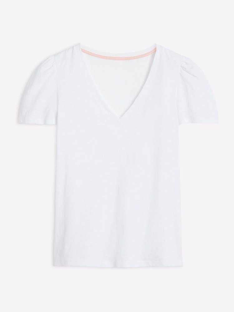 Boden White Short Sleeve V-Neck 100% Cotton T-Shirt - Image 6 of 6
