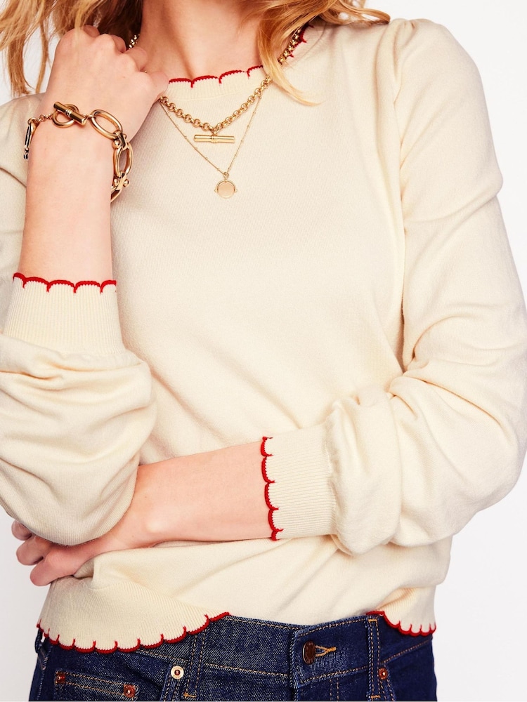 Boden Cream Pru Scallop Trim Jumper - Image 2 of 7 Boden Cream Pru Scallop Trim Jumper - Image 2 of 7