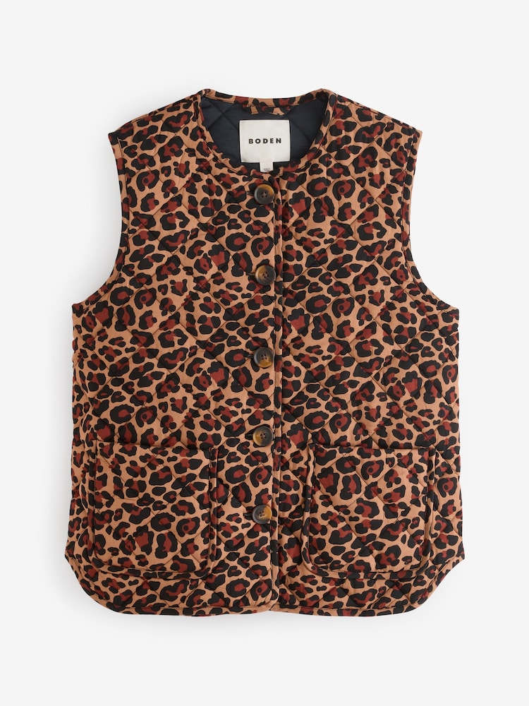 Boden Brown Printed Quilted Gilet - Image 1 of 1