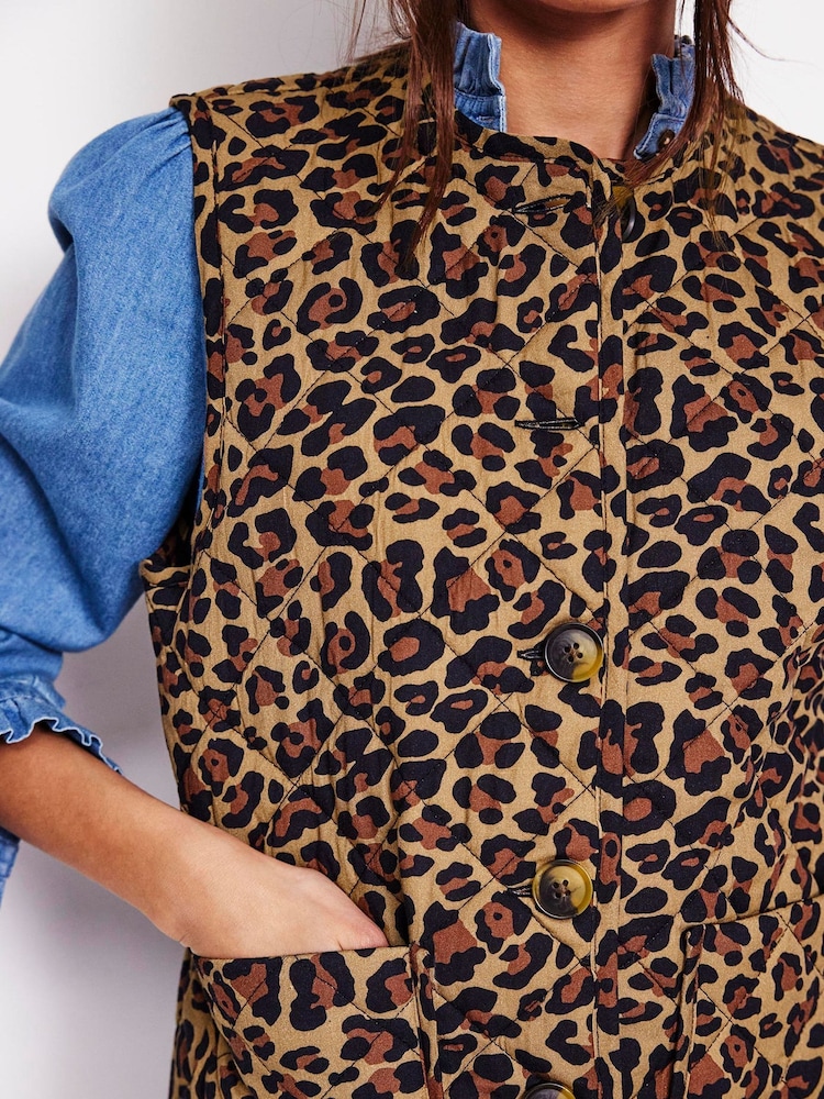 Boden Brown Printed Quilted Gilet - Image 2 of 5 Boden Brown Printed Quilted Gilet - Image 2 of 5