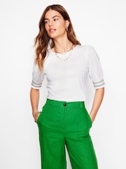 Boden White Short Sleeve Smocked Cuff Top - Image 1 of 5