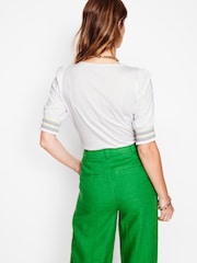 Boden White Short Sleeve Smocked Cuff Top - Image 2 of 5