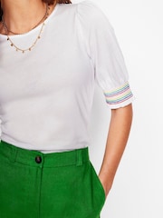 Boden White Short Sleeve Smocked Cuff Top - Image 4 of 5