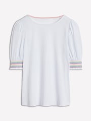 Boden White Short Sleeve Smocked Cuff Top - Image 5 of 5