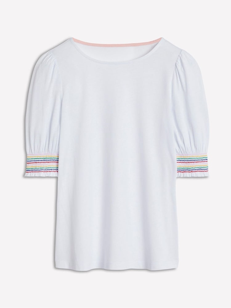 Boden White Short Sleeve Smocked Cuff Top - Image 5 of 5