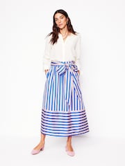 Boden Blue Tie Belt Sateen Midi Skirt - Image 2 of 6