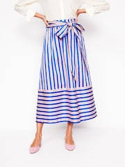 Boden Blue Tie Belt Sateen Midi Skirt - Image 3 of 6