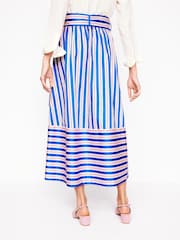 Boden Blue Tie Belt Sateen Midi Skirt - Image 4 of 6