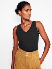 Boden Black Regular V-Neck Slub 100% Cotton Vest - Image 1 of 5