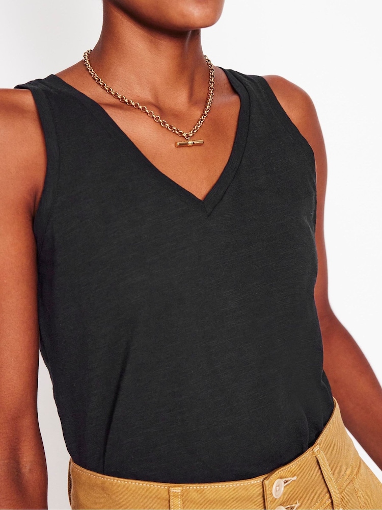 Boden Black Regular V-Neck Slub 100% Cotton Vest - Image 4 of 5