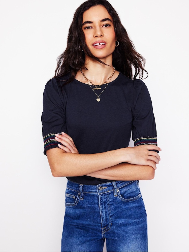 Boden Blue Short Sleeve Smocked Cuff Top - Image 1 of 5