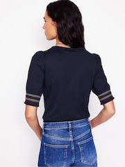 Boden Blue Short Sleeve Smocked Cuff Top - Image 2 of 5