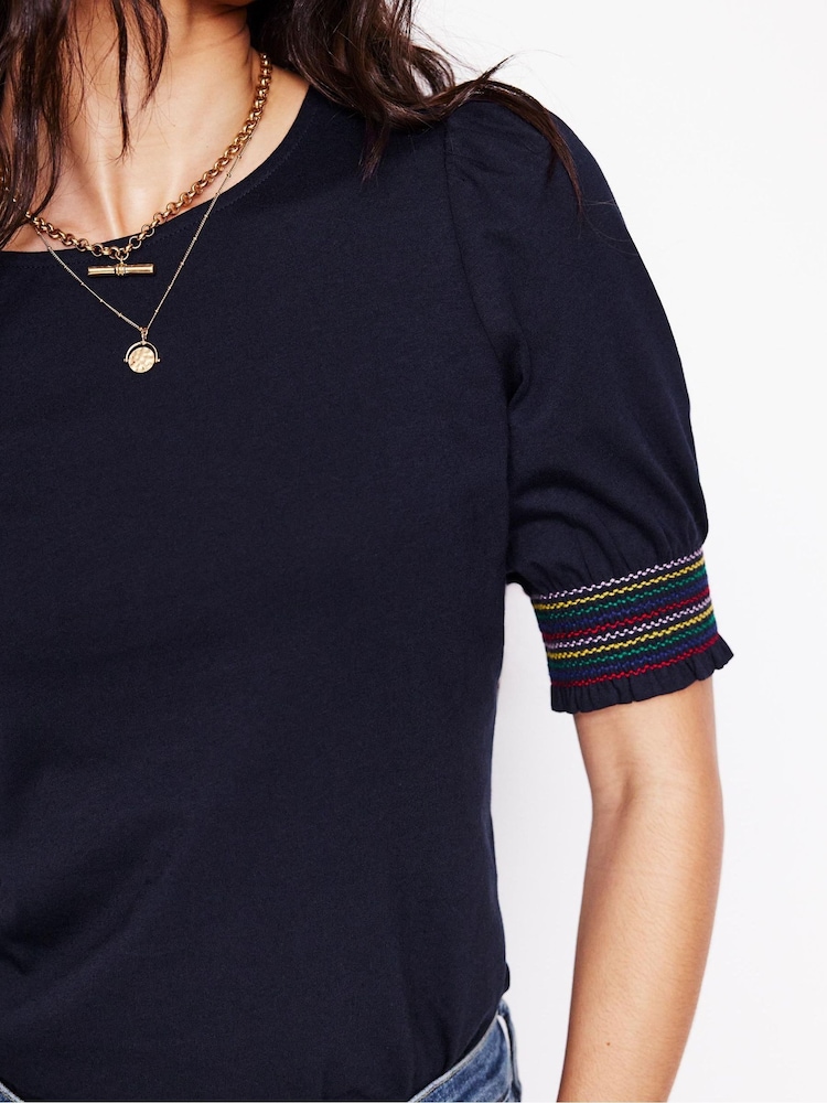 Boden Blue Short Sleeve Smocked Cuff Top - Image 4 of 5