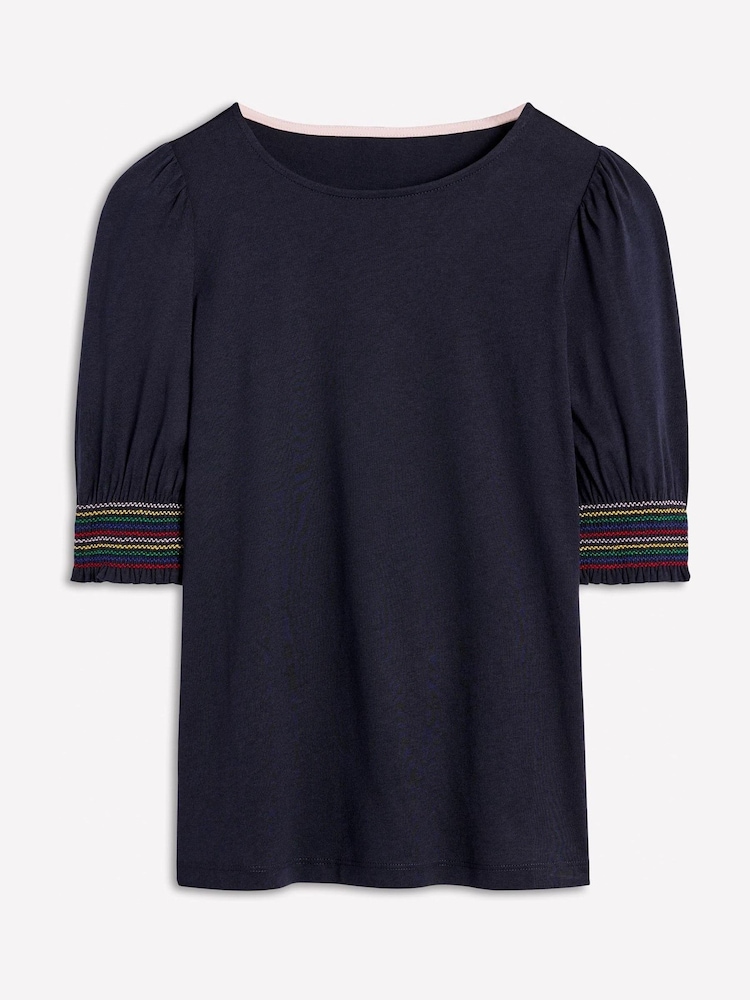 Boden Blue Short Sleeve Smocked Cuff Top - Image 5 of 5
