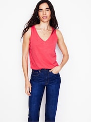 Boden Pink Regular V-Neck Slub 100% Cotton Vest - Image 1 of 5