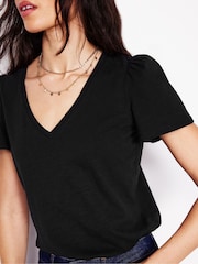 Boden Black Short Sleeve V-Neck 100% Cotton T-Shirt - Image 2 of 5