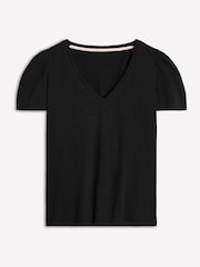 Boden Black Short Sleeve V-Neck 100% Cotton T-Shirt - Image 5 of 5