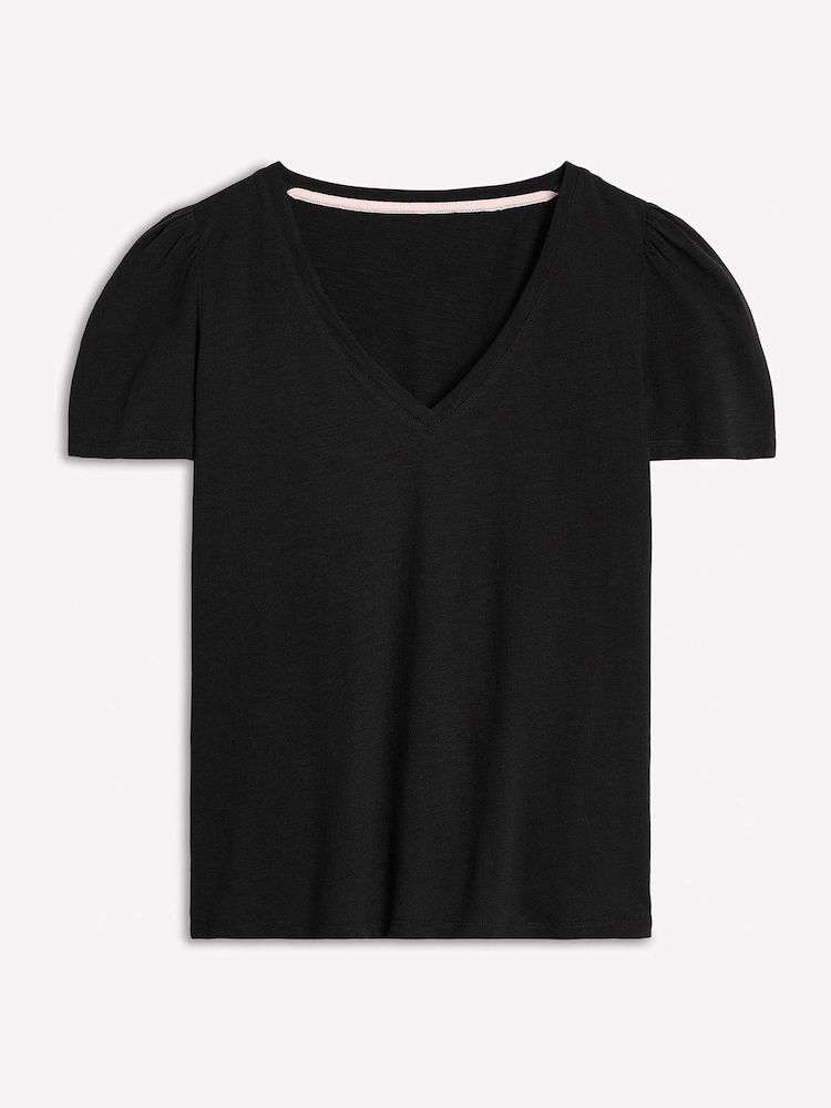 Boden Black Short Sleeve V-Neck 100% Cotton T-Shirt - Image 5 of 5