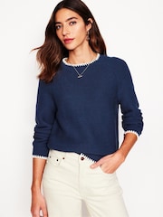 Boden Blue 100% Cotton Lena Stitch Detail Jumper - Image 1 of 6