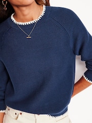 Boden Blue 100% Cotton Lena Stitch Detail Jumper - Image 2 of 6