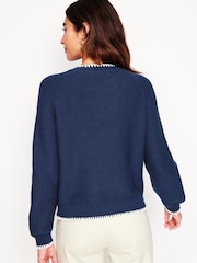 Boden Blue 100% Cotton Lena Stitch Detail Jumper - Image 3 of 6