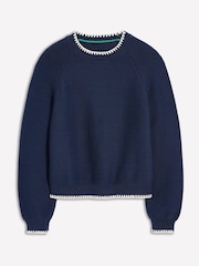 Boden Blue 100% Cotton Lena Stitch Detail Jumper - Image 5 of 6