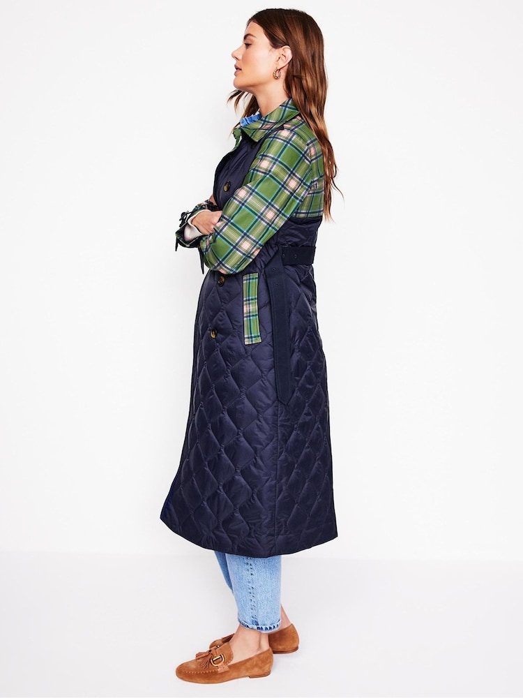Boden Blue Quilted Trench Coat - Image 3 of 5