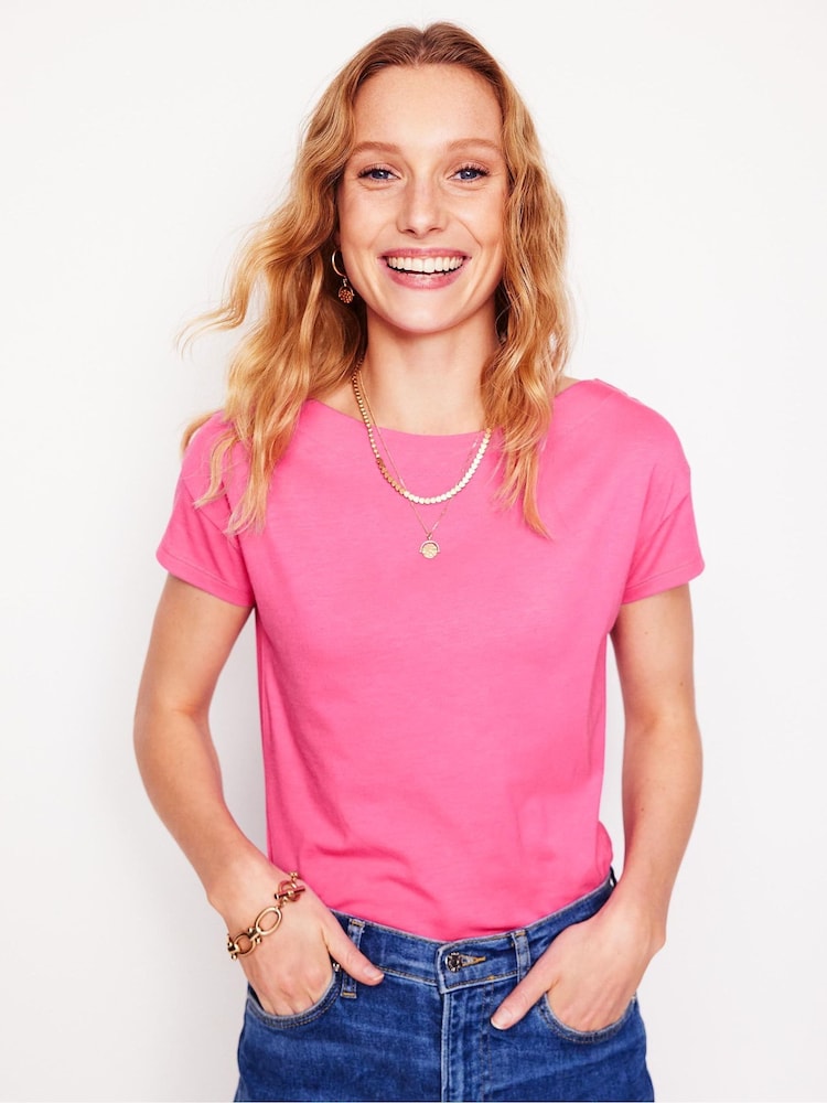 Boden Pink Supersoft Boat Neck T-Shirt - Image 1 of 5