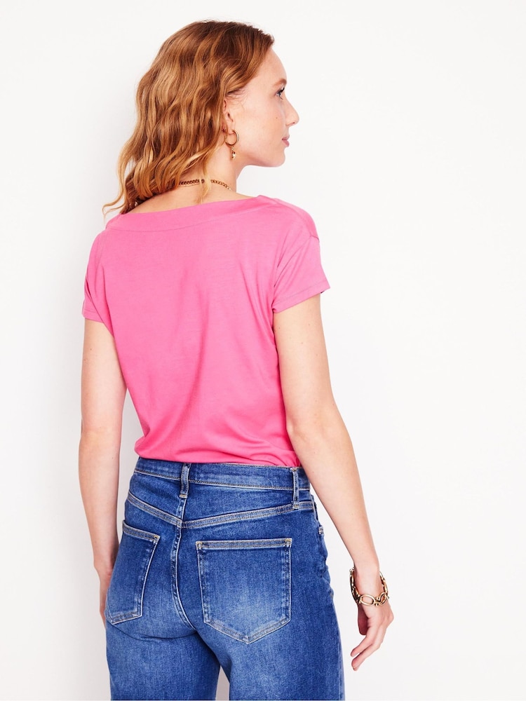 Boden Pink Supersoft Boat Neck T-Shirt - Image 3 of 5