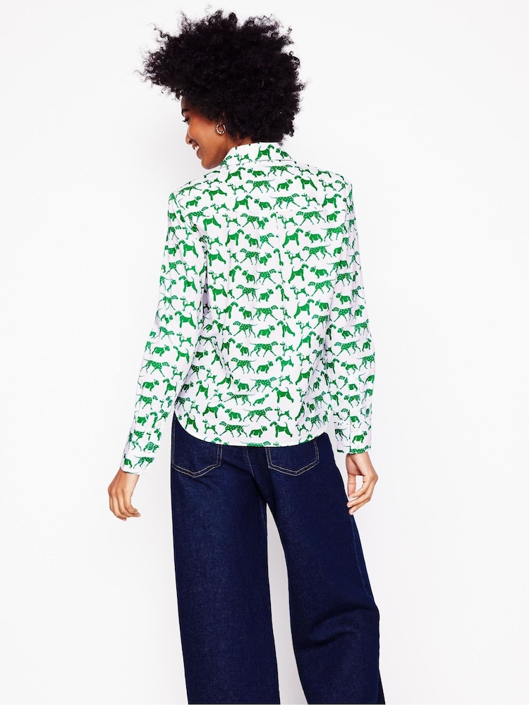Boden White/Green Sienna Cotton Shirt - Image 2 of 6 Boden White/Green Sienna Cotton Shirt - Image 2 of 6