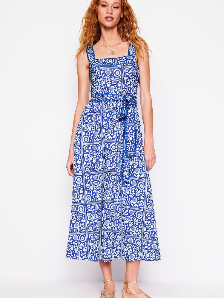 Boden Blue Square Neck Seam Midi Dress - Image 1 of 5