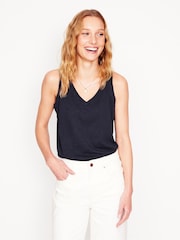 Boden Dark Blue Regular V-Neck Slub 100% Cotton Vest - Image 1 of 6