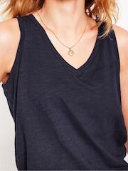 Boden Dark Blue Regular V-Neck Slub 100% Cotton Vest - Image 2 of 6