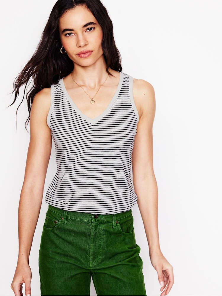 Boden Cream Regular V-Neck Slub 100% Cotton Vest - Image 1 of 5