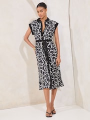 Lipsy Black/White Spot Printed Button Through Midi Shirt Dress - Image 2 of 4